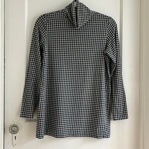 J. Jill XSP Turtleneck Tunic Top Black & Gray Gingham Style Plaid